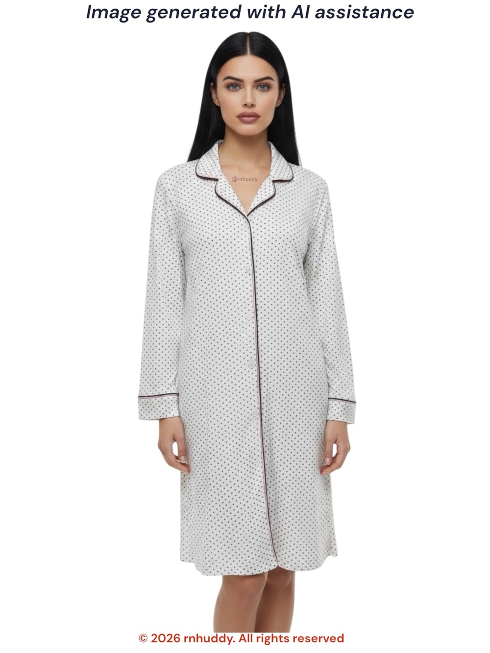NWT Liz Claiborne M white polka dot button up sleep shirt